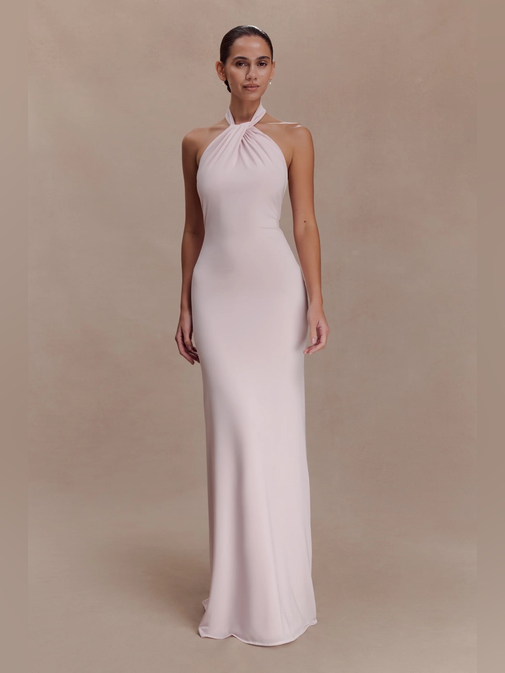 Meshki Elyna Slinky Halter Maxi Dress Pale Pink